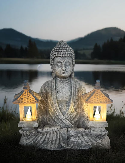 Buddha Outdoor Solar Figurine Decor Light, Meditation Small Elegant Garden Statues, Gifts for Mom, Halloween Décor Waterproof Patio Balcony Yard Lawn Ornament 8.66”