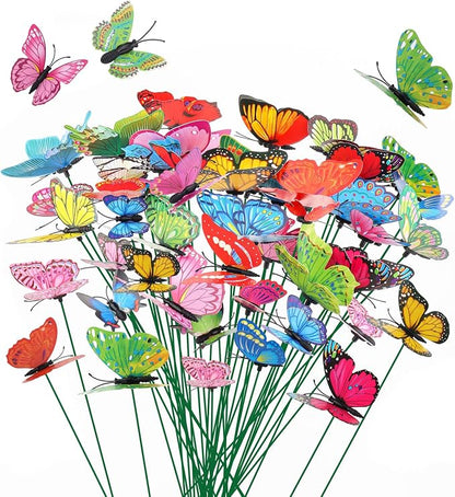 60Pcs Butterfly Garden Decorations, Assored 2 Size PVC Butterfly Decorative Garden Stakes, 11.8 inch Butterflies Garden Stakes for Patio Yard Decor(Random Color, Requires Assembly)