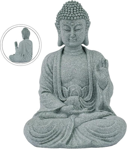 Garden Buddha Resin Stone Statue for Outdoor and Indoor Zen Decor Sandstone Effect Lawn Ornament for Home and Garden Landscaping or Meditation Space(A)