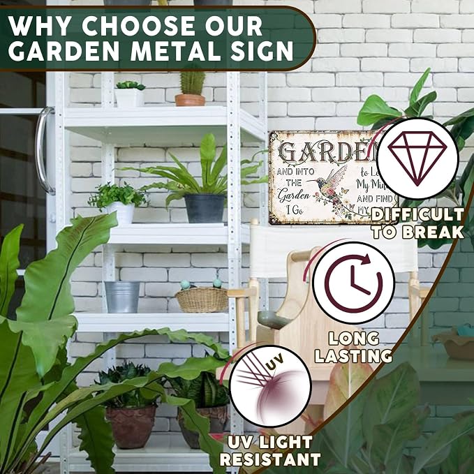 PEACHGARDEN Garden Signs Vintage Metal Sign Into The Garden To Lose My Mind Retro Gardening Poster Yard Wall Art Decor for Patio Greenhouse Backyard Cottage Outdoor 12x16 inch