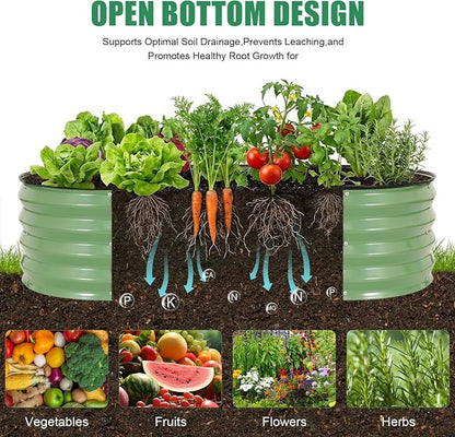 Galvanized Raised Garden Bed Outdoor, 2Pcs 4x2x1ft Oval Planter Box with Rubber Strip, Metal Raised Bed Kit for Vegetables Flowers Herbs, Olive Green