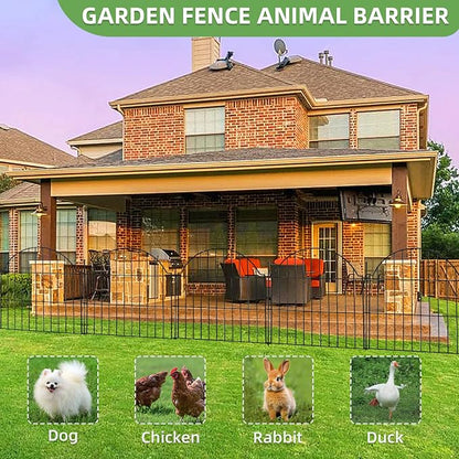 5 Panels Decorative Metal Garden Fence with Gate, 24in (H) x 10ft (L) No Dig Dog Fence Outdoor for Yard, Temporary Rustproof Metal Wire Rabbit Dog Garden Border Fencing for Patio