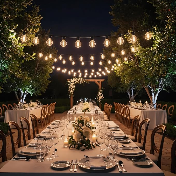 RTTY Outdoor String Lights 120 FT, LED Patio Globe Lights with 62pcs G40 Bulbs,Shatterproof Waterproof Connectable Hanging for Porch Cafe Bistro Backyard Gazebo Balcony Deck Party