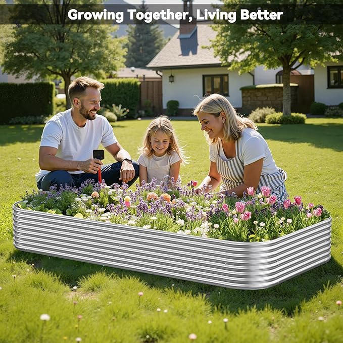 3 Pack 8x3FT Corrugated Galvanized Steel Raised Garden Bed Outdoor, Metal Above Ground Garden Bed for Vegetables and Flowers, Raised Beds for Gardening