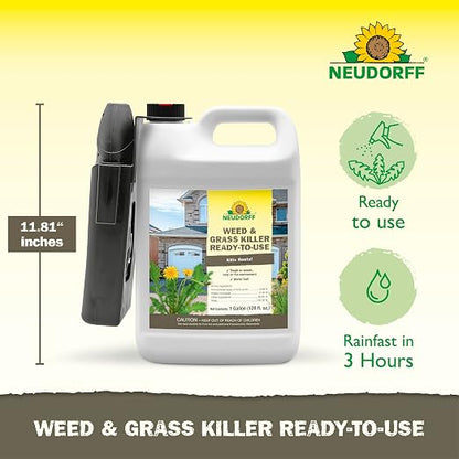 Neudorff Weed and Grass Killer, See Results in 1 Hour: Kills Weeds – Roots and All, Fast Acting Brush and Vine Killer with Non-staining Formula; Rainfast in 3 Hours Ready-to-Use Spray (1 Gallon)