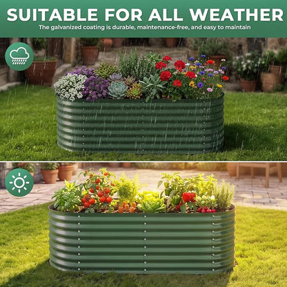 Galvanized Raised Garden Bed, 4x2x2ft Oval Metal Planter Box,Planter Raised beds,119 Gallons Rust-Resistant Deep Root Planter for Outdoor Vegetables, Flowers - Forest Green