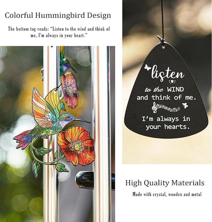 YU FENG Hummingbird Memorial Wind Chime, Yellow Flower Suncatcher Decor | 34 Inch Metal Wind Chime, Crystal Prism Accent, Sympathy Gift For Mom Grandma, Outdoor Garden Patio Decor