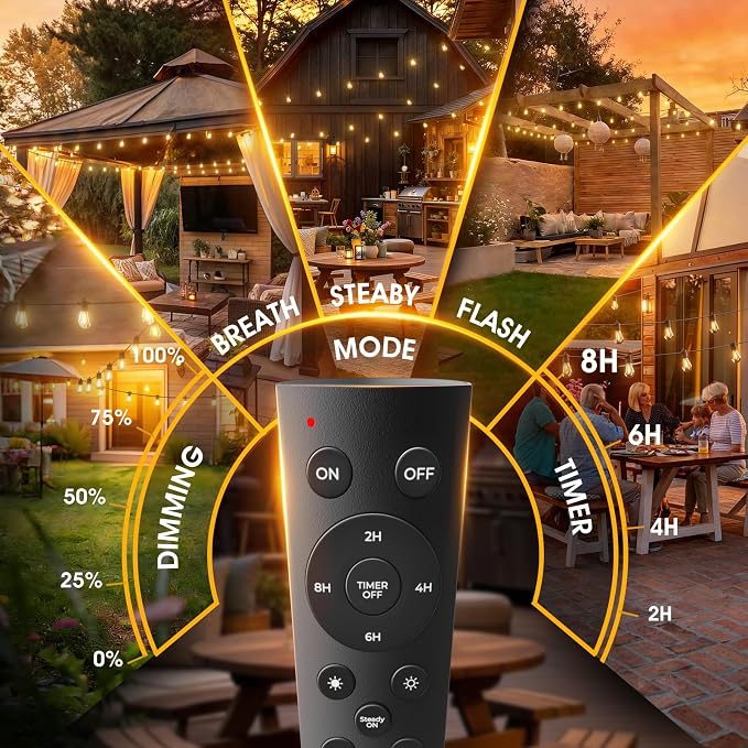addlon 25FT LED Outdoor String Lights with Edison Shatterproof Bulbs, Heavy-Duty and Weatherproof Strand, Commercial Grade Patio Lights, Decorative for Garden or Patio, Black
