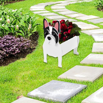 White French Bulldog Dog Planter Pots, 9.45 x 6.3 x 13.35 Inches | Dog Flower Pot, Cute Animal Shaped Plant Pot, Gifts for Women & Pet Lovers, Indoor Outdoor Garden Home Office Decor