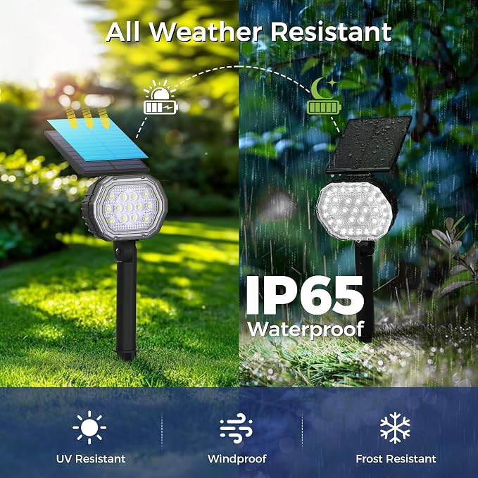 Solar Spot Lights Outdoor Waterproof IP65, 3 Modes Solar Lights Outdoor 35 LED Landscape Lighting, Spot Uplights for Flag Tree Garden Yard House Backyard, 2 Pack Cold White(6000K)
