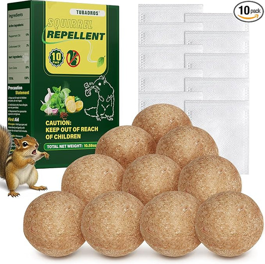 10 Pack Squirrel Repellent, Peppermint Oil to Repel Squirrel, Squirrel Repellent for Cars, Plants Garden, Outdoor Use, Keep Squirrels Away from Gardens, Flower Beds and Farm