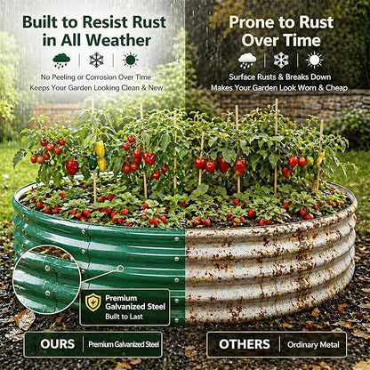 3FT Round Raised Garden Bed, Thickened Galvanized Metal Planter Box for Vegetables, Flowers & Herbs, Rust-Resistant Outdoor Gardening Bed with Modern Green Finish & Easy DIY Assembly