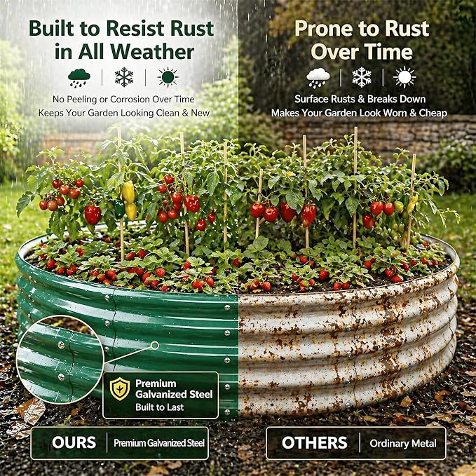 4FT Round Raised Garden Bed, Heavy Duty Galvanized Metal Planter Box for Vegetables, Flowers & Herbs, Rust-Resistant Outdoor Gardening Bed with Modern Green Finish & Easy DIY Assembly