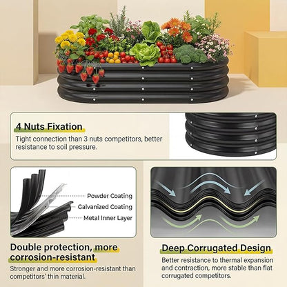Land Guard Galvanized Raised Garden Bed Kit, Galvanized Planter Raised Garden Boxes Outdoor, Oval Large Metal Raised Garden Beds for Vegetables(Grey)4×2×1ft(1pcs)