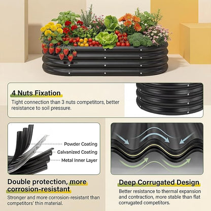 Land Guard 2Pcs 8ft Galvanized Steel Raised Garden Bed, 8 x 4 x 1 ft Large Metal Raised Planter Beds, Raised Garden Bed for Vegetables, Grey