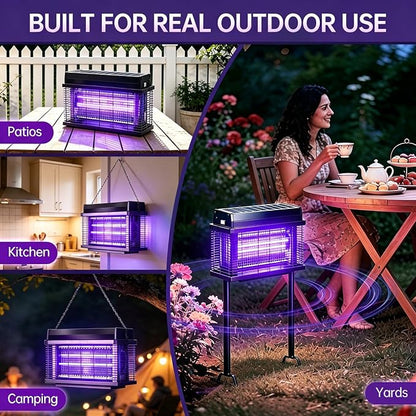 Solar Bug Zapper Outdoor, Purple UV Mosquito Zapper with Smart Rain Off Rechargeable Mosquito Killer Lamp, Wireless Solar Powered Fly Trap for Yard Patio(Midnight Black)