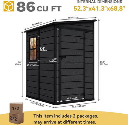 DWVO 5x4 FT Resin Outdoor Storage Shed with Floor, Large Waterproof Lockable Storage Shed with Window, Plastic Tool Shed for Garden, Backyard, Patio, Lawn