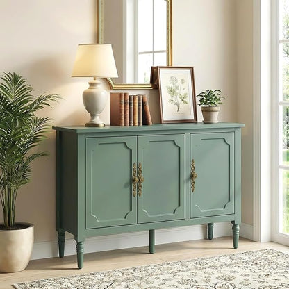 RoyalCraft Buffet Sideboard Cabinet with 3 Doors, Wooden Coffee Bar Credenza with Adjustable Shelves, Vintage Storage Cabinet for Kitchen Dining Entryway Living Room, Forest Green