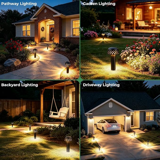 Gardencoin Low Voltage Landscape Pathway Lights, 12V Outdoor Mushroom Decorative Lights, Unique Aluminum Path Lighting with 4W 2700K Replaceable Bulb for Walkway Garden Yard, 2 Pack