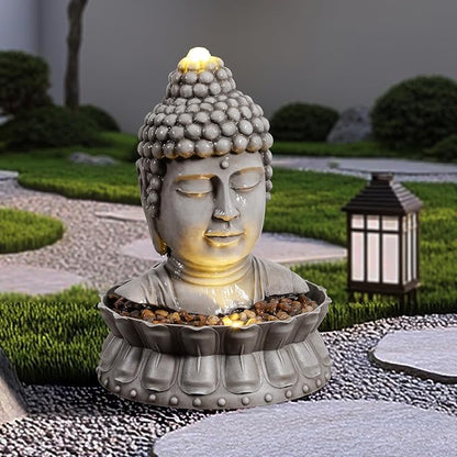 Buddha Water Fountain Outdoor, Zen Garden Fountain with LED Lighting, Serene Buddha Statue for Outdoor Decor, for Mom, Men and Women