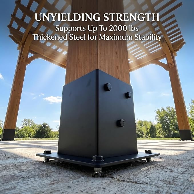 4x4 Post Base Brackets, 3.58'' x 3.58'', Heavy Duty, 4 Pack | Powder-Coated Steel, 2000 lb Support, Includes Bolts and Screws