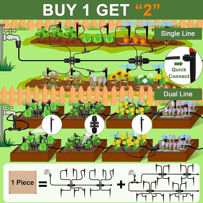 Drip Irrigation Kit for Garden, Raised Bed Watering System 250FT, Quick-Connect Plant Accessories, Drip Line Kit for Greenhouse, DIY Micro Sprinklers Set for Yard Outside,Sistema De Riego Por Goteo