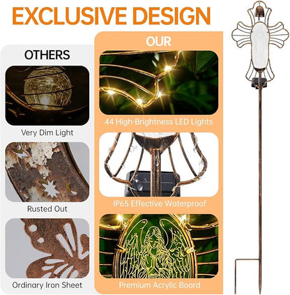 Solar Lights Garden Backyard Decor Outdoor,Angel Figurine Waterproof Light Cross Stake,Housewarming Yard Patio Pathway Lawn Ornaments Ideas for Gardening Mother Grandma