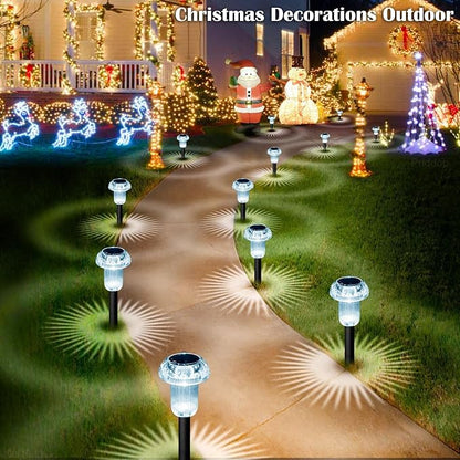 Priddop Pathway Solar Lights Outdoor Waterproof 6000K Cold White LED 8 Pack | Mushroom Yard Garden Decorative Driveway Walkway Outside Patio Replaceable Battery Acrylic ABS Stake Landscape Path Lights