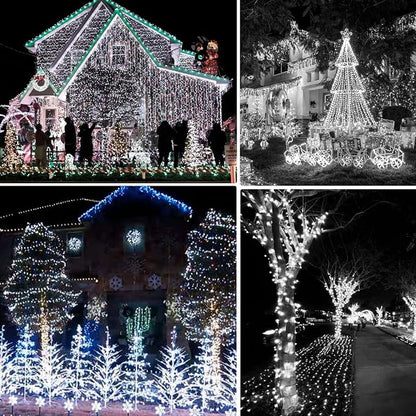 Dazzle Bright 2 Pack Total 400LED 132FT White Christmas Solar String Outdoor Lights, Solar Powered with 8 Modes Waterproof Fairy Lights for Bedroom Patio Garden Tree Party Yard Decoration