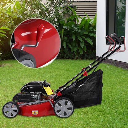 Self Propelled Gas Lawn Mower, 141cc 4-Stroke Engine with 20 Inch Deck & 50L Grass Bag, Walk Behind Lawn Mower, 7 Height Adjustments & Foldable Handle for Home Yard Red