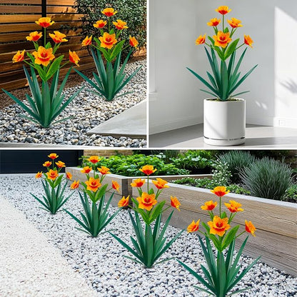 Homight Metal Agave Plant Outdoor Decoration Outdoor Garden Decoration Daffodils Flowers Mexican Yard Art Daffodils Flowers Decorative Garden Gift (2 Big Orange Daffodil)
