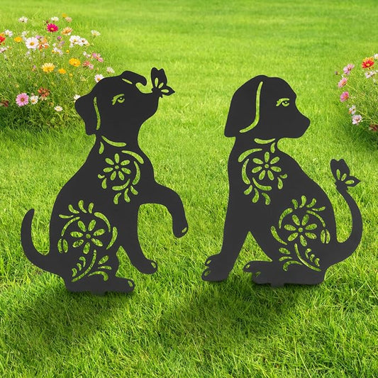 Dog Metal Decorative Garden Stakes, Rust Proof Dog Metal Black Silhouette Decor Garden Stakes for Yard Patio Lawn Decorations, Dogs Outdoor Decor Gifts for Women/Men