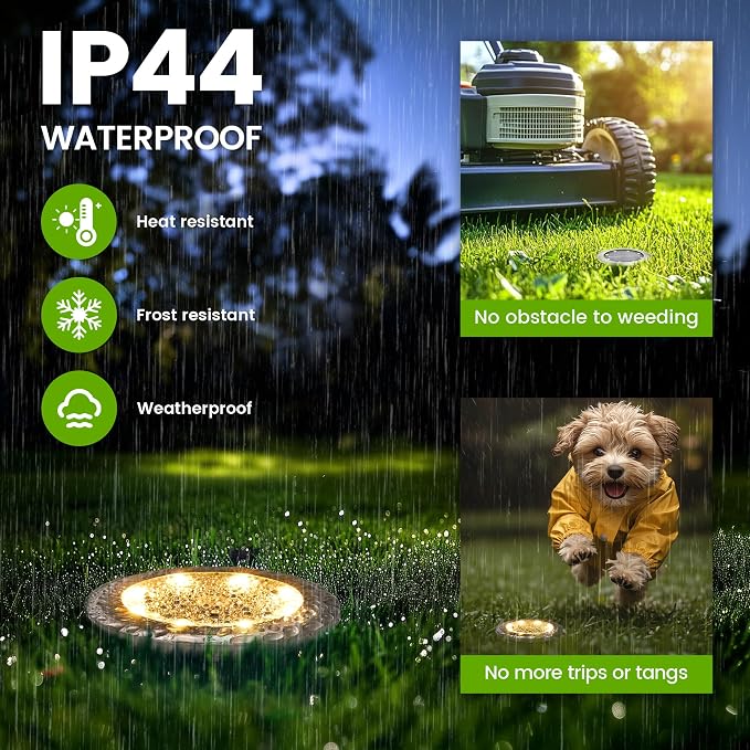 PATIOWIN Mini Solar Ground Lights, 16 Pack Solar Powered Pathway Lights, Waterproof Outdoor Light for Garden, Driveway, Walkway, Backyard, Patio (Warm White)