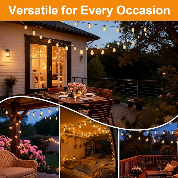 100(90+10)FT Outdoor String Lights, 30m Waterproof Remote LED Patio Lights with 39+2 S11 Bulbs, Dimmable Outside Hanging Lights for House, Porch,Yard,Garden,Connectable Plug-in Gazebo Lighting
