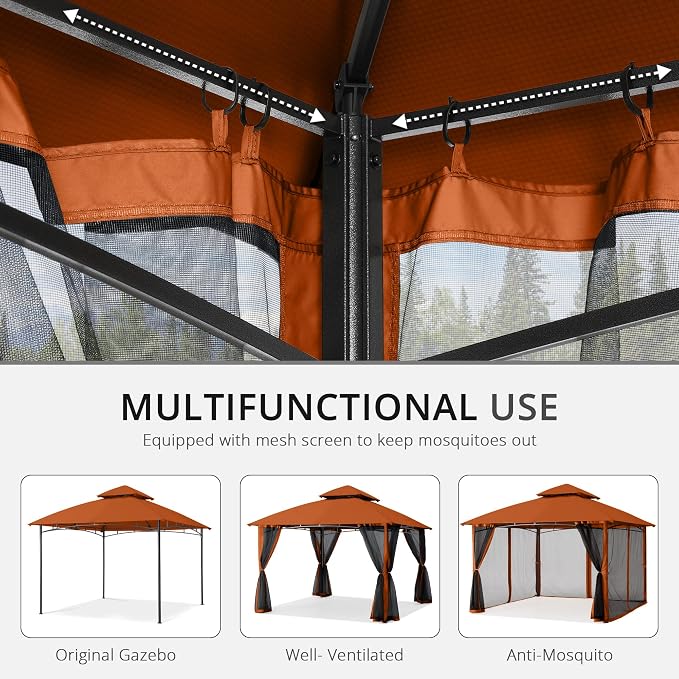 MASTERCANOPY Patio Gazebo Mosquito Netting Screen Walls (10x12, Rust Red)