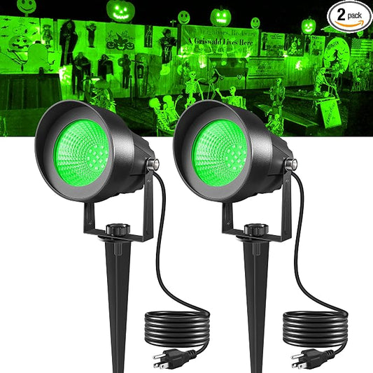 T-SUN Green Spotlight Outdoor, Waterproof LED Landscape Lighting with US Plug, Easy Install 270° Adjustable Outdoor Spot Lights for Garden Tree Yard Decor, 2 Pack