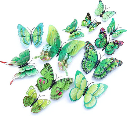 OPSEAM Butterfly Wall Decor 24/48 PCS, 3D Butterflies Stickers for Party Decorations with Magnets (Green, 24)