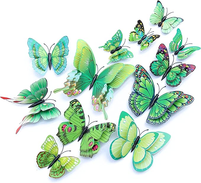 OPSEAM Butterfly Wall Decor 24/48 PCS, 3D Butterflies Stickers for Party Decorations with Magnets (Green, 48)