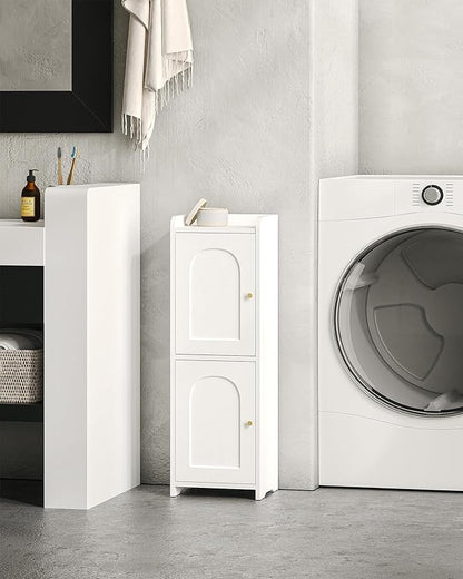 Hzuaneri Bathroom Storage Cabinet, Small Corner Floor Cabinet with 2 Doors and Adjustable Shelf, Narrow Toilet Paper Cabinets, Bathroom Organizer for Small Spaces, 7.9" D x 9.8" W x 29.5" H White