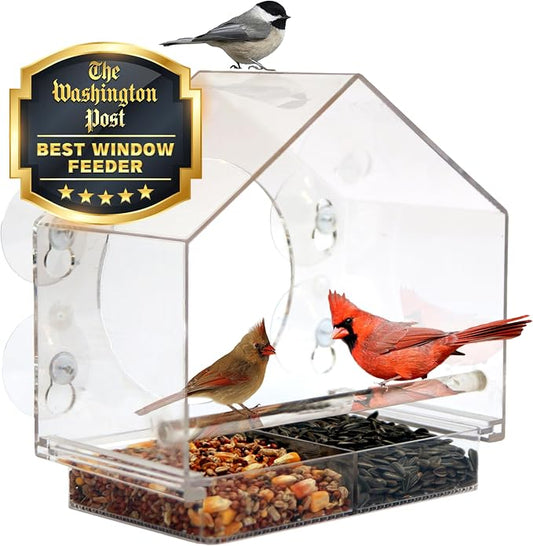 Nature Anywhere Window Bird Feeder - Weather Proof Transparent Acrylic Bird Feeders for Outdoors - Enhanced Suction Grip, Bird Watching for Cats, Easy-to-Clean, Outdoor Birdhouse Feeder (1 Unit)