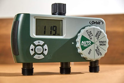 Orbit Programmable Digital Hose Watering Timer - 3 Outlet - Battery Powered - with LCD Screen - Built-in Rain Delay - Water-Resistant - 56082