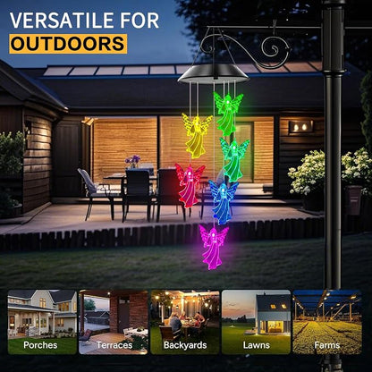 Angel Solar Wind Chimes for Outside Color Changing | Hanging Decor for Outside,Best Gifts for Mom Grandma Women Wife Aunt Sister,Solar Lights Wind Chimes , Garden Yard Decor