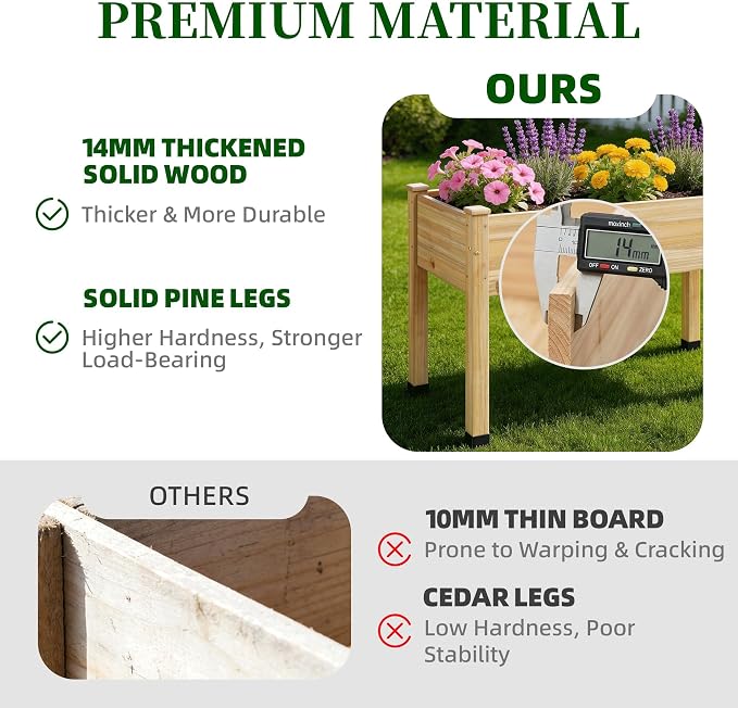 Wood Raised Garden Bed, 72x24x30in Elevated Wooden Planter Box with Legs Standing Growing Bed for Backyard, Patio, Balcony with Bed Liner, 200 Pound Capacity