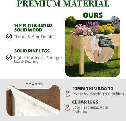 Wood Raised Garden Bed, 72x24x30in Elevated Wooden Planter Box with Legs Standing Growing Bed for Backyard, Patio, Balcony with Bed Liner, 200 Pound Capacity
