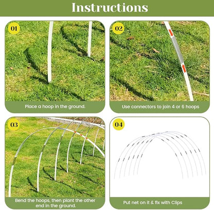 Garden Hoops 60pcs (M Size), Sunwuk Greenhouse Hoops for 2.5-5.5ft Wide Raised Bed, 10 Sets of 8.5ft Long Super Bendable Fiberglass Support Hoops Frame, Mini Greenhouse Strip for Row Cover
