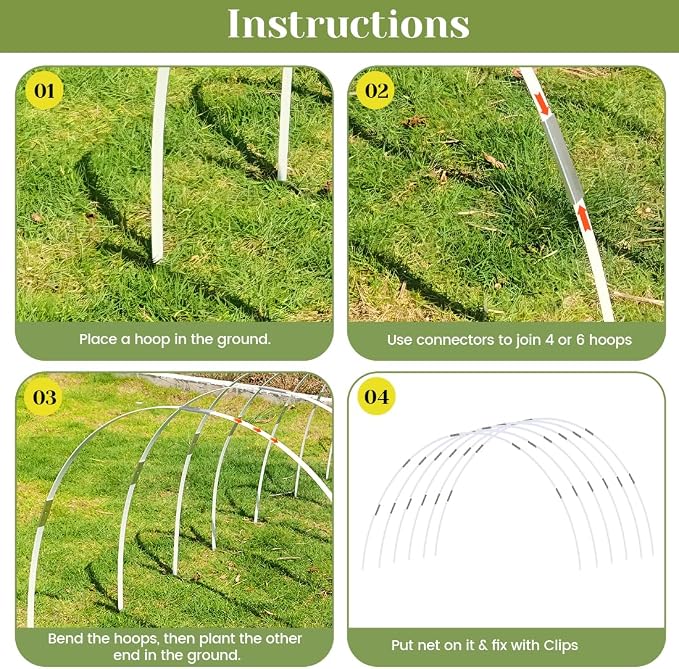 Garden Hoops 120pcs, Sunwuk Greenhouse Hoops for 2.5-5.5ft Wide Raised Bed, 24 Sets of 7.2ft Long Super Bendable Fiberglass Support Hoops Frame, Mini Greenhouse Strip for Row Cover(M Size)