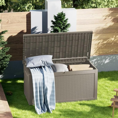 320 Gallon Outdoor Storage Box, Waterproof Resin Deck Box with Lockable Lid Large Storage Bin for Patio Furniture Cushion, Garden Tools, Pool Accessories UV-Resistant Outside Delivery, Gray