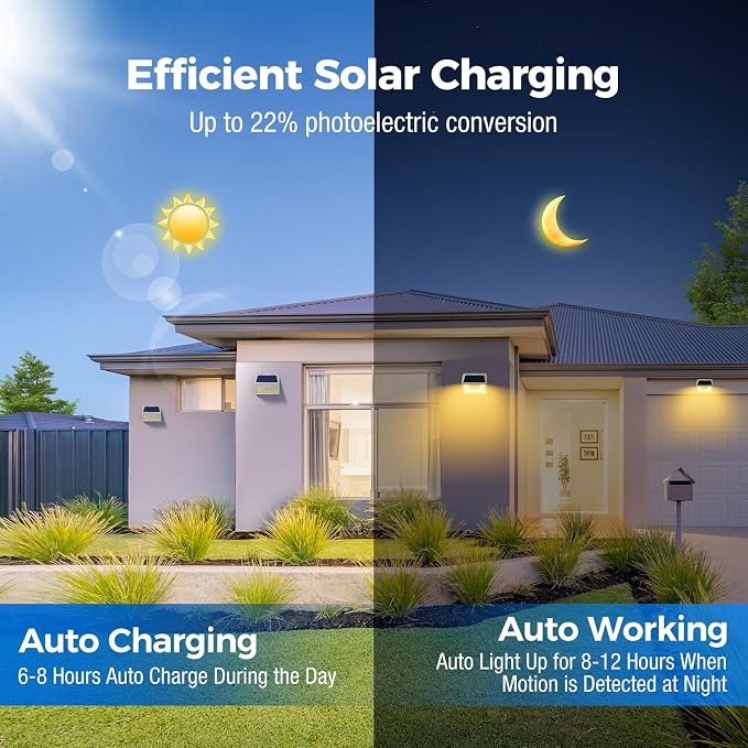 Peasur Solar Lights Outdoor Motion Sensor, 12Pack 140LED Waterproof Solar Powered Fence Lights, 3 Modes Solar Security Wall Lights for Garden Yard Outside(Warm White)