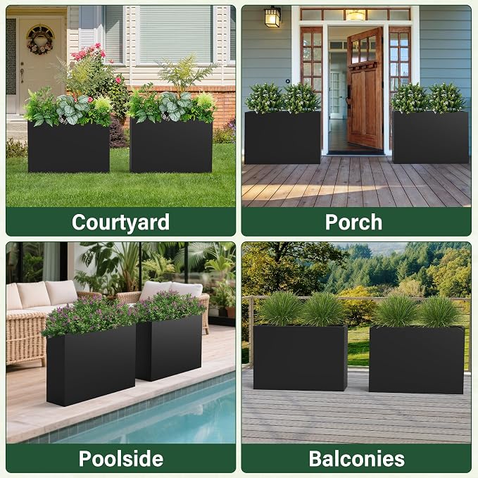 Metal Tall Planter 38" L x 10" W x 26" H | Long Rectangular Planter Box, Drainage Holes & Removable Shelf, Heavy Duty Steel Planter for Tall Plants, Flowers or Shrubs