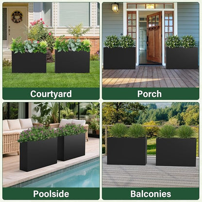 Metal Tall Planter 38" L x 10" W x 26" H | Long Rectangular Planter Box, Drainage Holes & Removable Shelf, Heavy Duty Steel Planter for Tall Plants, Flowers or Shrubs